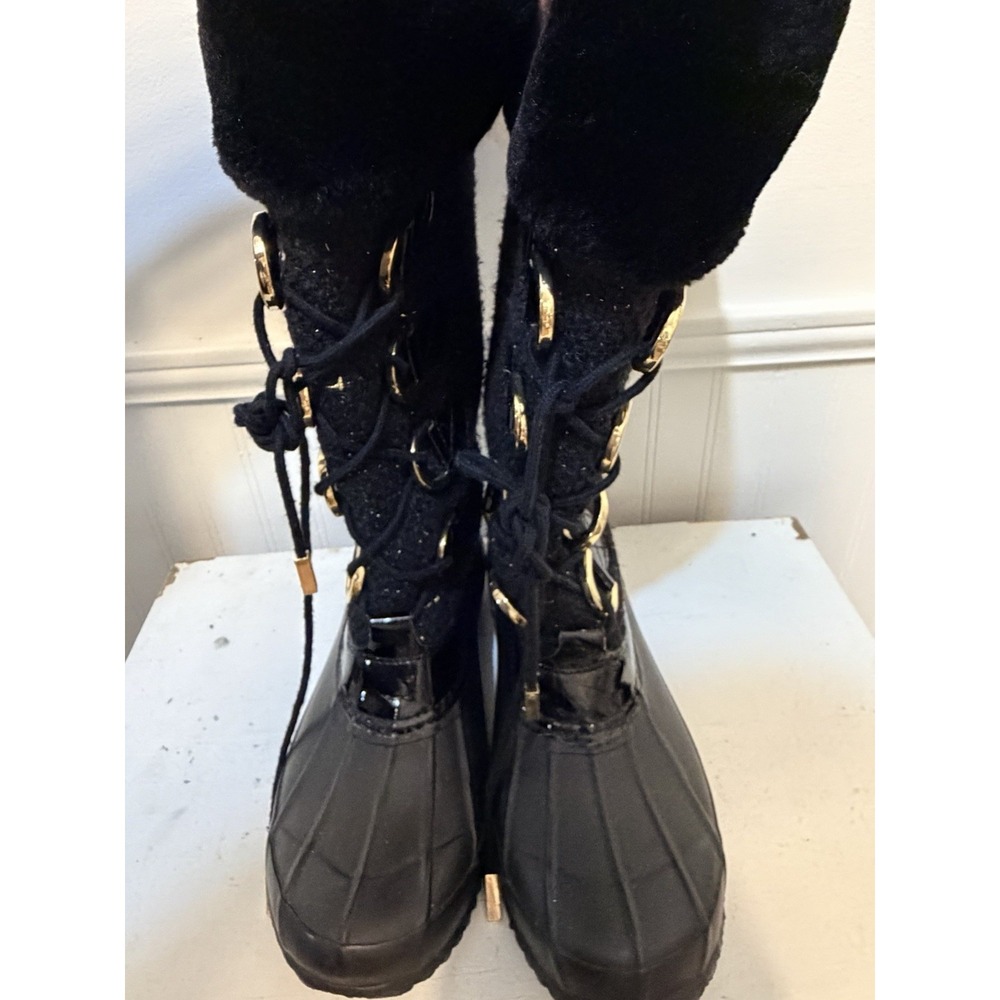 INC International Concepts Lorinah Black Gold Duck Boots US 8 Winter Fur Trim